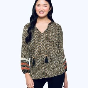 Mason & Belle Women’s SMALL Cathia Tassel Boho Blouse Floral 3/4 Sleeve Top